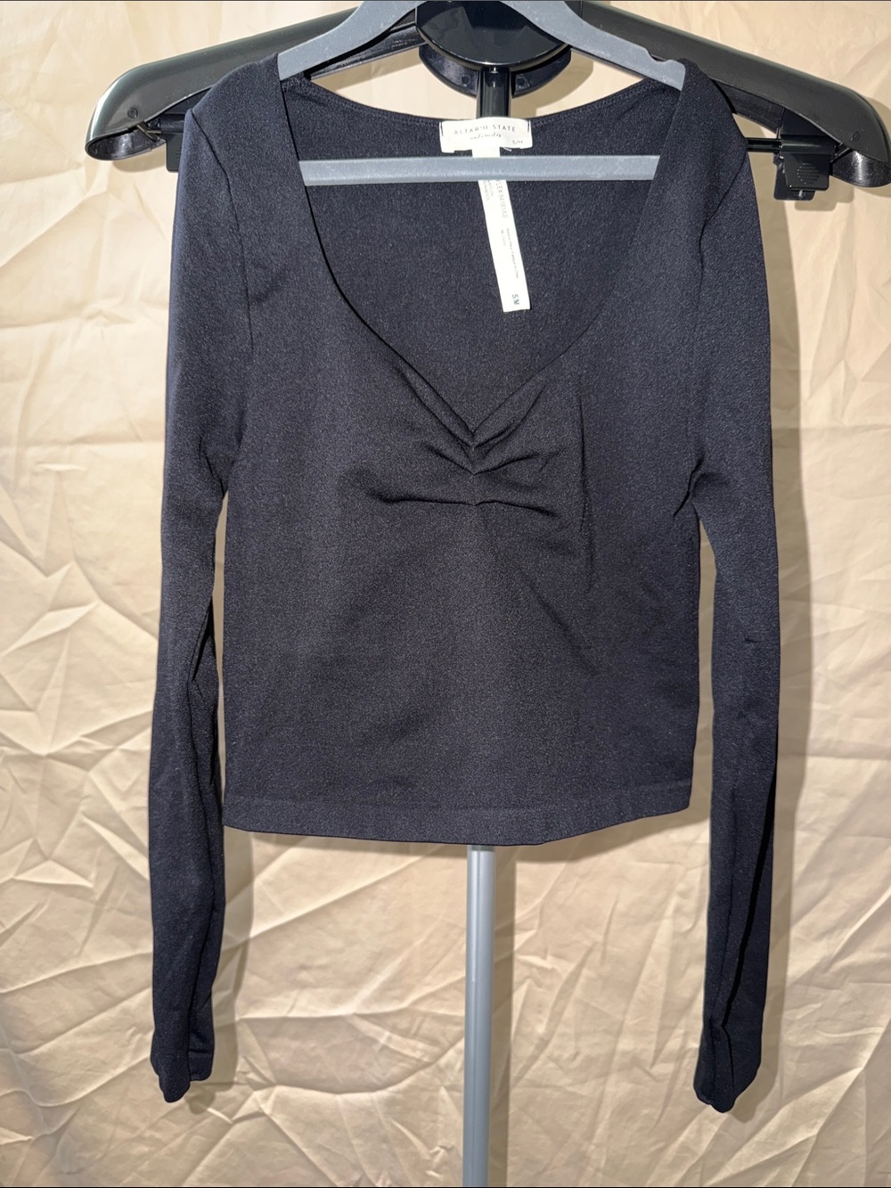 Altar'd State Black Long Sleeve V-Neck Top with Front Gather